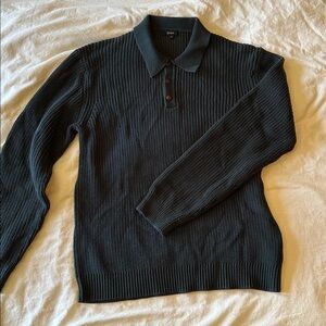 Quince Men's Dark Teal Knit Polo Sweater
